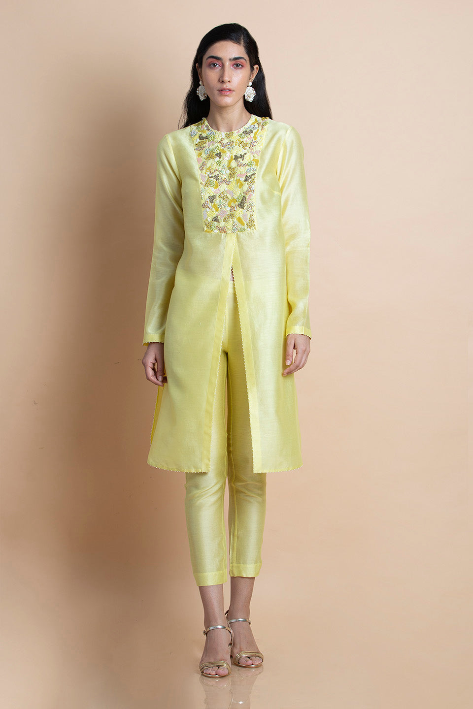 Lime Yellow Hand Embroidered Tunic