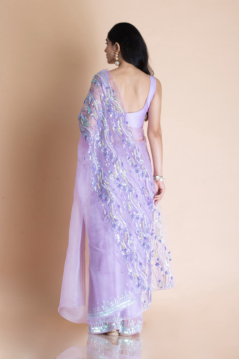 Lavender Embroidered Silk Organza Saree