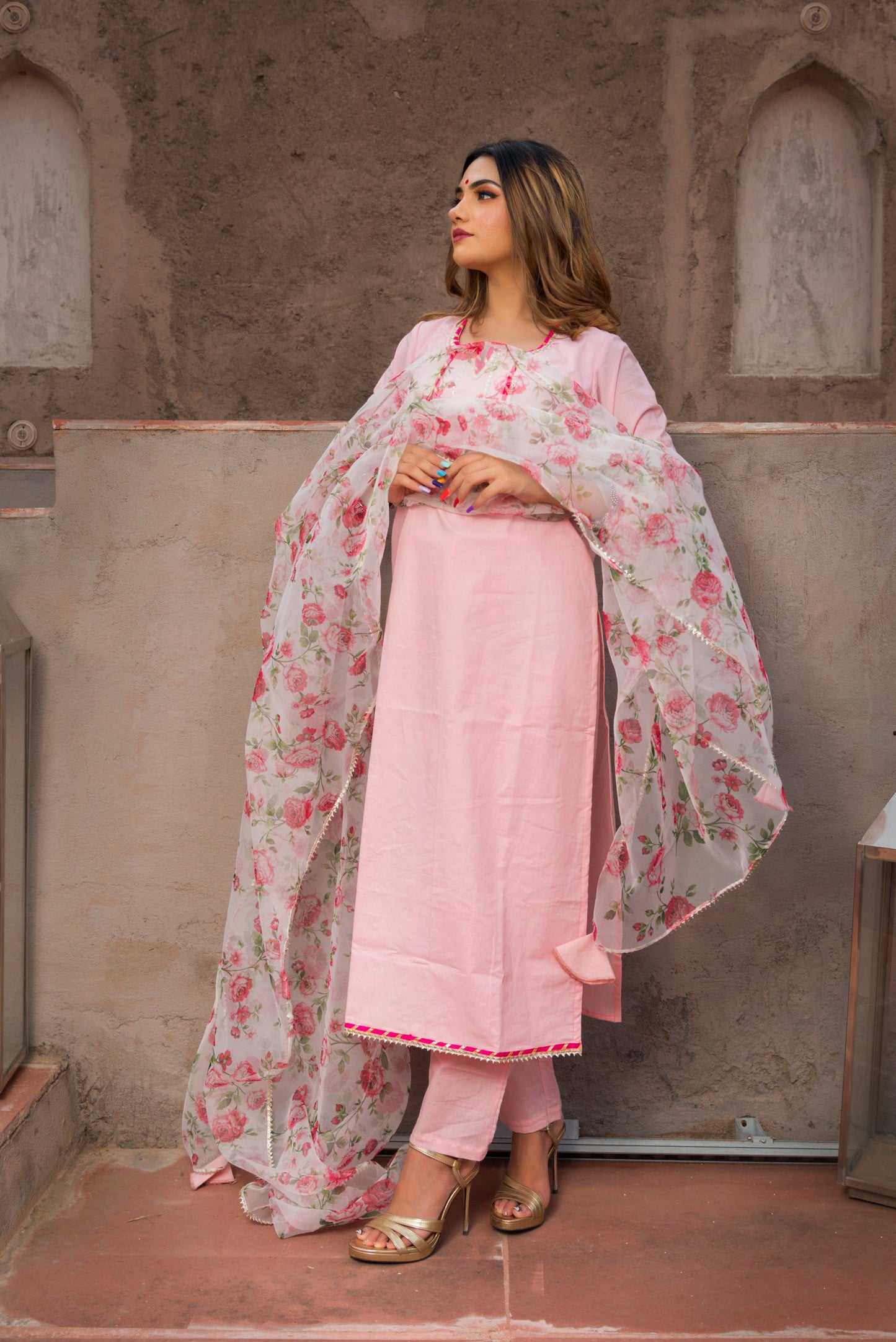 MOSAMI PINK SUIT WITH ORGANZA DUPATTA