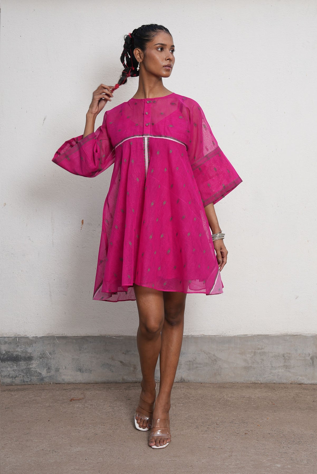 LIMITED EDITION - PINK DRESS IN PURE HANDWOVEN BENGALI COTTON (TAANT)