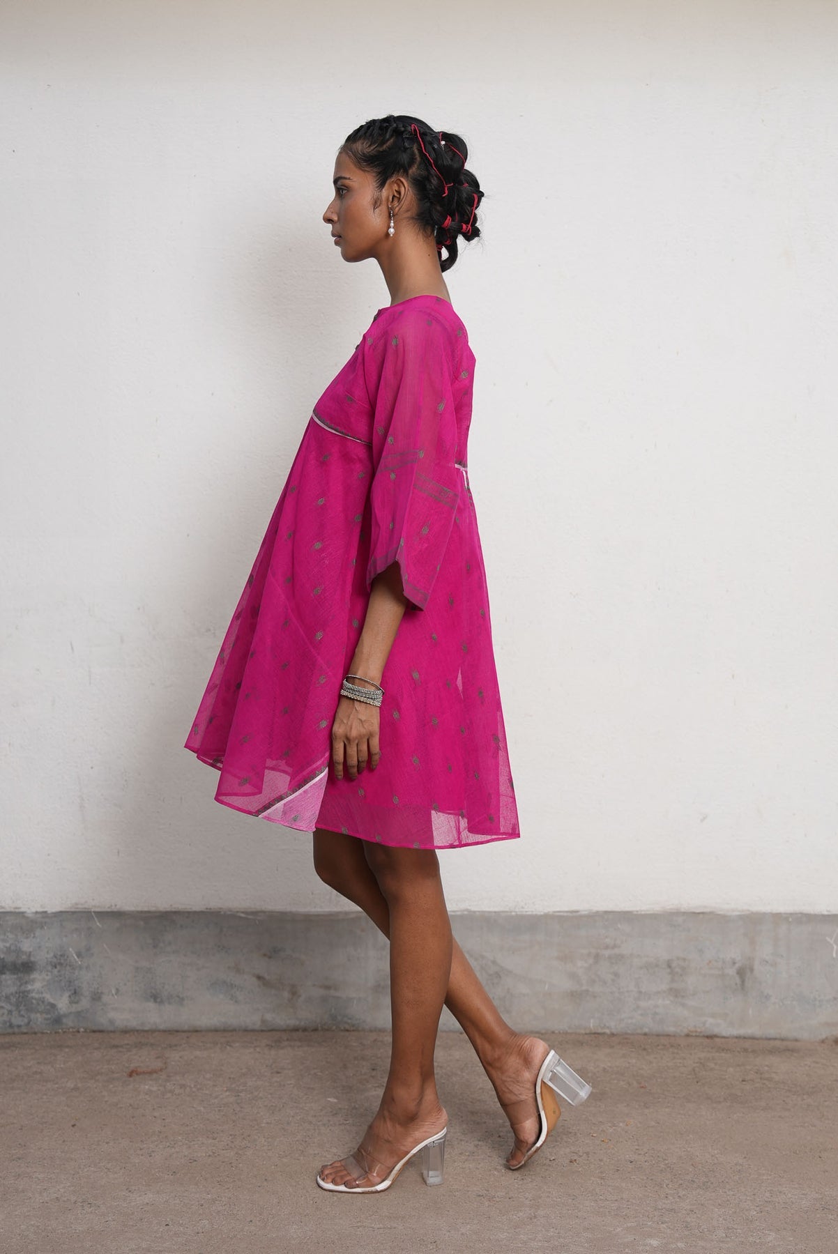 LIMITED EDITION - PINK DRESS IN PURE HANDWOVEN BENGALI COTTON (TAANT)