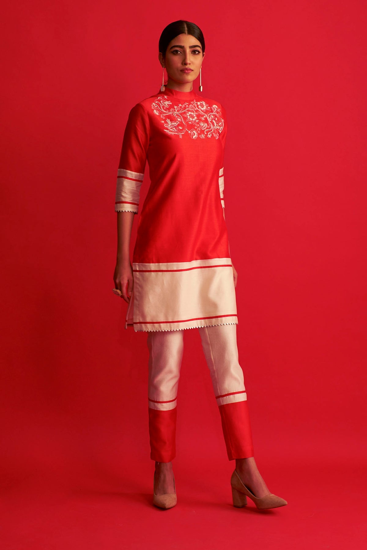 Red/Ivory embroidered Kurta Set